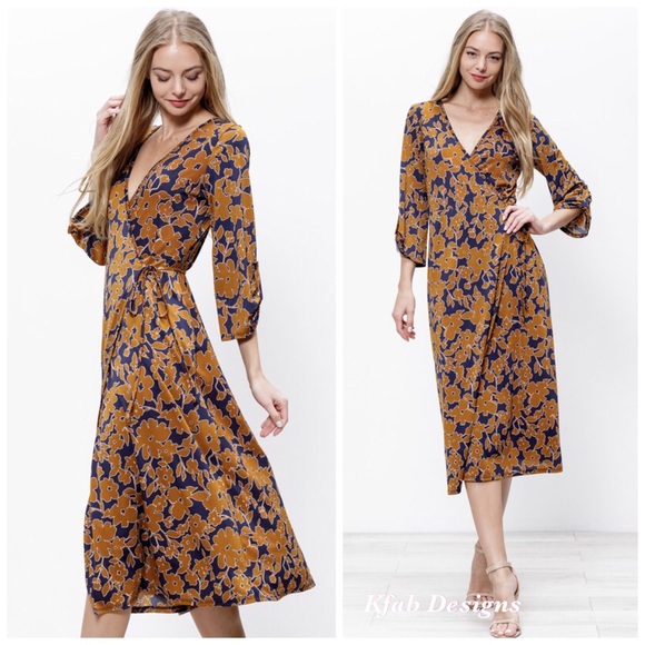 LAST ONE! V Neck Knit Midi Floral Print Wrap Dress! - Picture 10 of 11